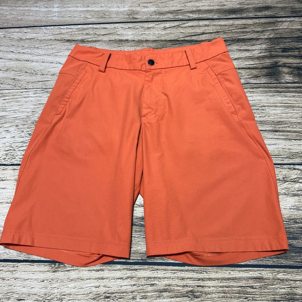 Lululemon Commission Shorts Men 34 Orange Golf Chino Warpstreme Active Casual